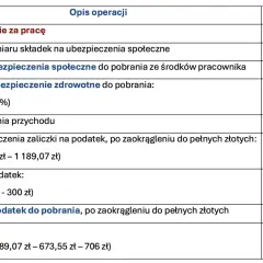 Tabela pokazuje wynagrodzenie 12 000 zł, z czego 8 673 zł to podstawa wymiaru składki na ubezpieczenie emerytalno-rentowe.