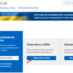 Zmiana adresu działalności gospodarczej w CEIDG. Kliknij "Zmień dane w CEIDG", aby zaktualizować informacje o firmie.