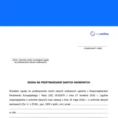 Formularz zgody na przetwarzanie danych osobowych. Wpisz dane do umowy, imię, nazwisko, miejscowość i datę.