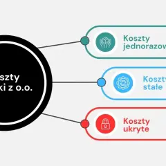 Schemat przedstawia koszty spółki z o.o.: jednorazowe, stałe i ukryte.