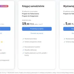 Oferty b2b: Zleć księgowość od 149 zł netto/m-c, księguj samodzielnie od 19,50 zł netto/m-c, wystawiaj faktury od 5 zł netto/m-c.
