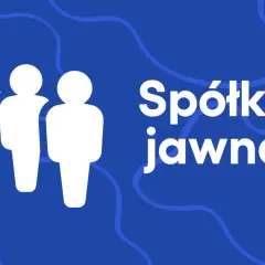 Trzy białe sylwetki ludzi obok napisu "Spółka jawna co to".