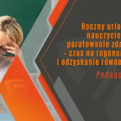 Zmęczona nauczycielka z bólem głowy. Roczny urlop dla poratowania zdrowia to czas na regenerację i odzyskanie równowagi. Pedagogika.
