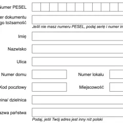 Wzór wypełnionego wniosku o ponowne przeliczenie emerytury, zawierający pola na dane osobowe i adresowe.