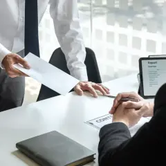 Pracownik wręcza kopertę szefowi, który analizuje raport na tablecie. Czy umowa musi być na czas nieokreślony?