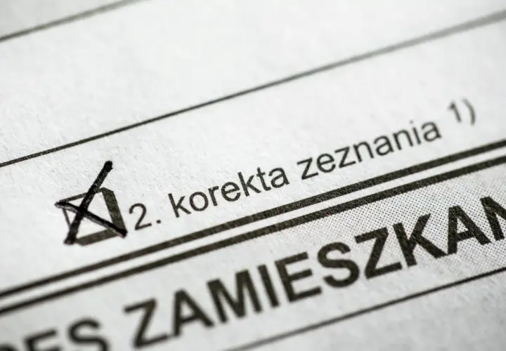 Zaznaczona korekta zeznania (art. 81 ordynacji podatkowej) na druku podatkowym.