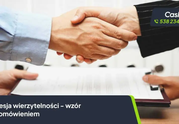Uścisk dłoni po podpisaniu umowy cesji wierzytelności – wzór dokumentu.