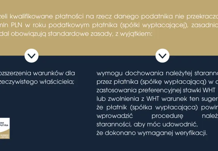 Płatności do 2 mln PLN podlegają standardowym zasadom, z wyjątkiem wymogu należytej staranności przy WHT, aby udowodnić weryfikację.