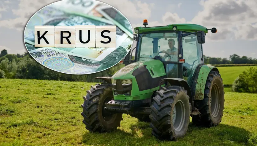 Nowe zasady KRUS zapewniają prawo do emerytury rolniczej. Zielony traktor na polu symbolizuje ciężką pracę rolnika.