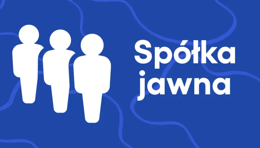 Trzy białe sylwetki ludzi obok napisu "Spółka jawna co to".