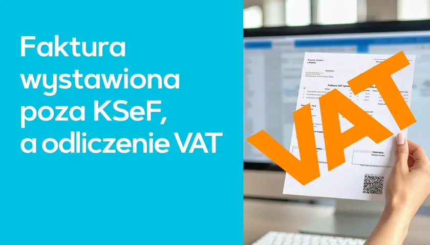 Faktura VAT poza KSeF, czy faktura musi być podpisana? Dłoń trzyma dokument z napisem VAT.