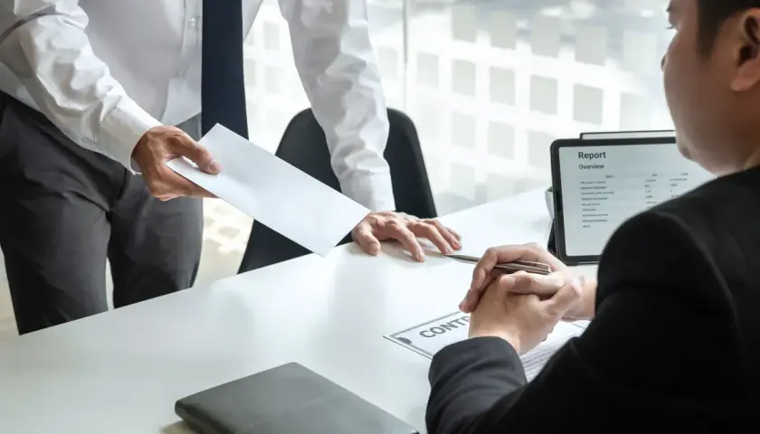 Pracownik wręcza kopertę szefowi, który analizuje raport na tablecie. Czy umowa musi być na czas nieokreślony?