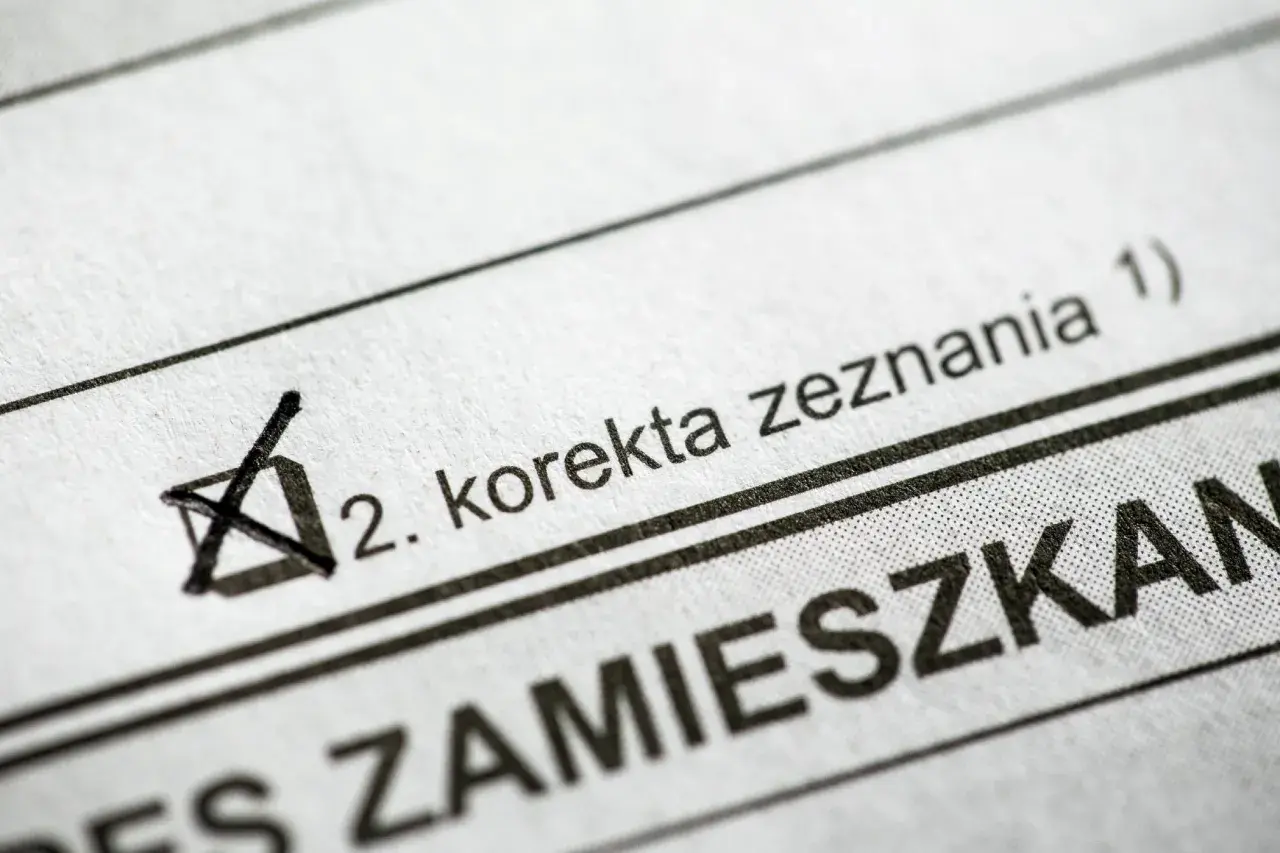 Zaznaczona korekta zeznania (art. 81 ordynacji podatkowej) na druku podatkowym.