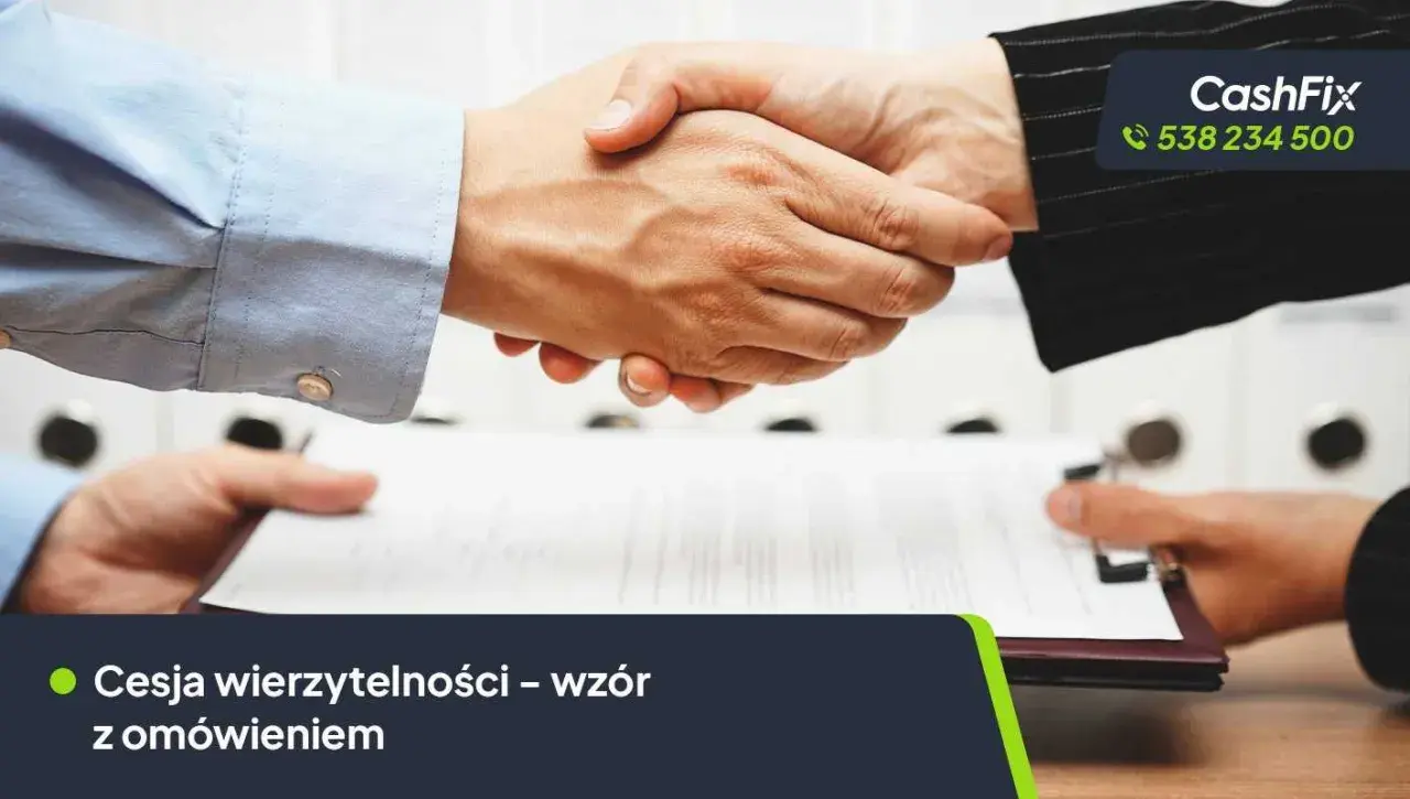 Uścisk dłoni po podpisaniu umowy cesji wierzytelności – wzór dokumentu.