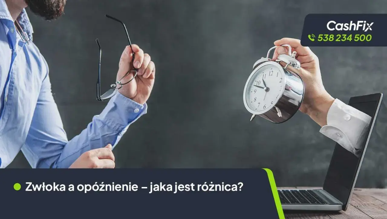 Mężczyzna z okularami w ręku i budzik wychodzący z laptopa. Czy to zwłoka, czy opóźnienie?