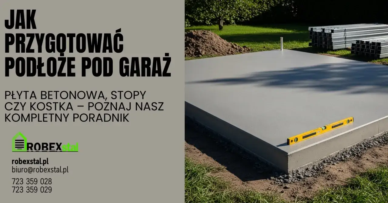 Gotowa płyta fundamentowa pod garaż, z poziomicą na krawędzi. Poradnik Robexstal.