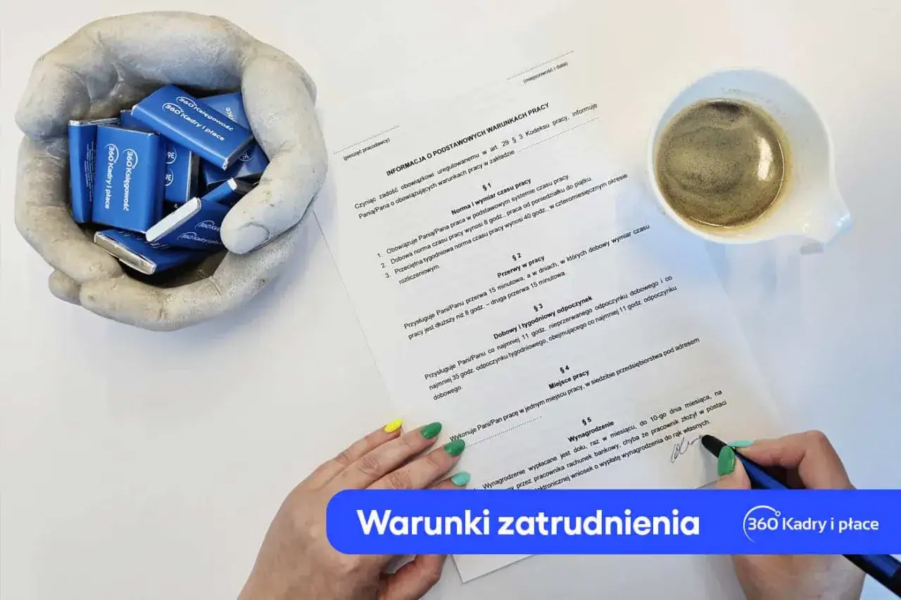 Informacja o podstawowych warunkach zatrudnienia, z uwzględnieniem norm czasu pracy i wynagrodzenia. 360 Kadry i płace.